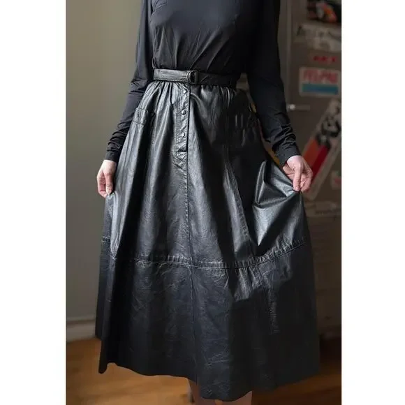 Vintage 70s Saks Fifth Avenue Leather Maxi Skirt | XS 25" - Picture 2 of 8
